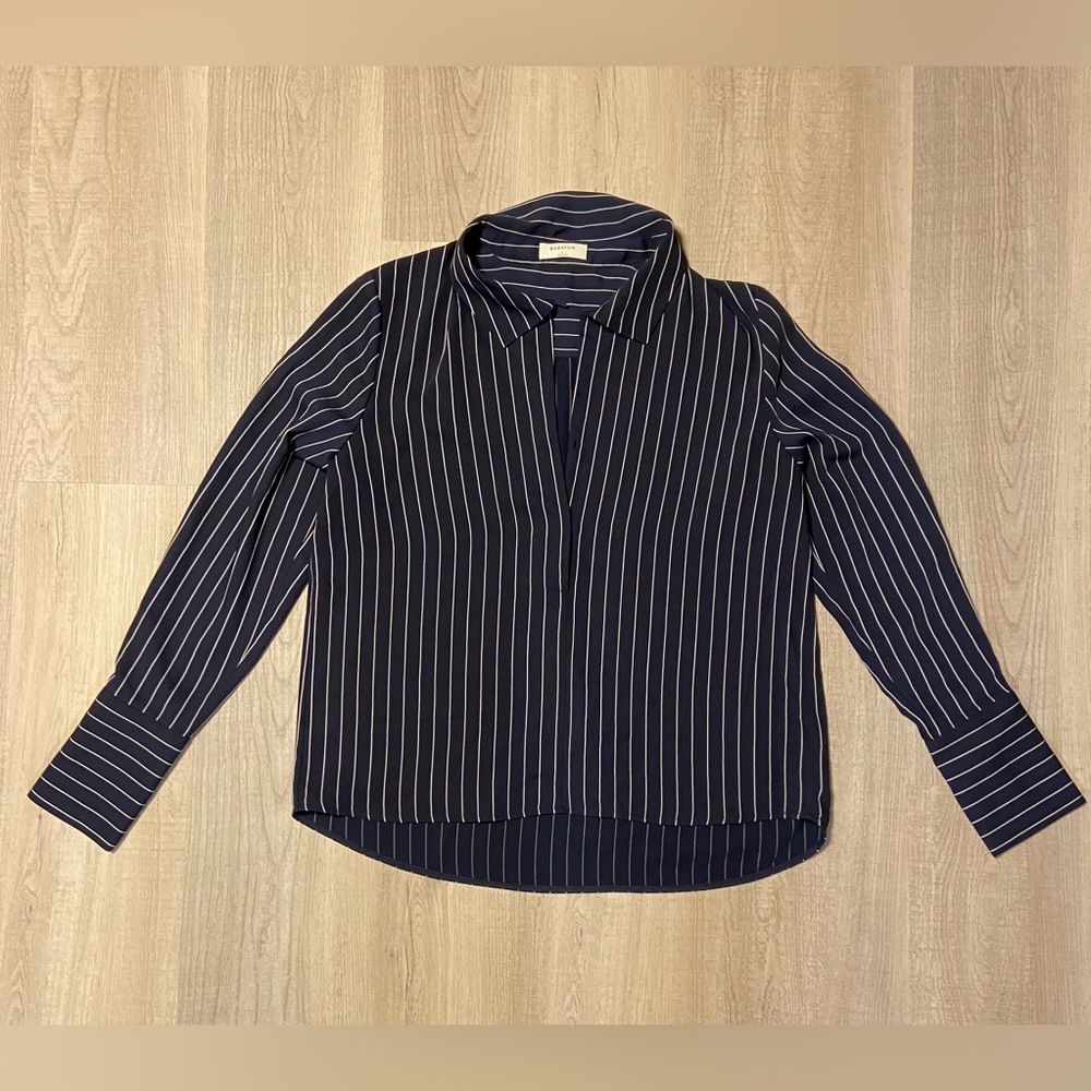 Babaton pullover V-neck collared and cuffed blouse
